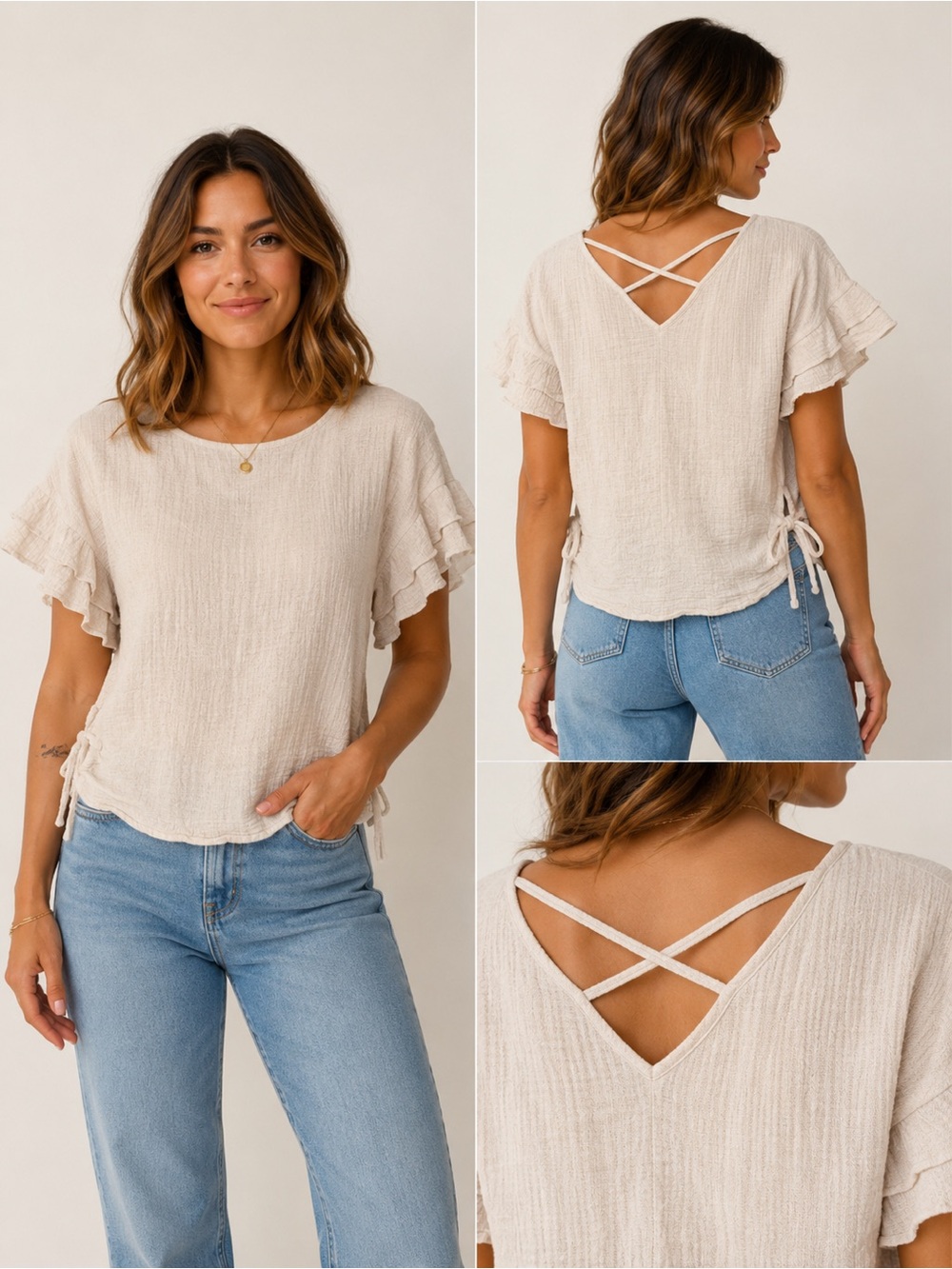 Hayden Los Angeles Women’s Textured Flutter Sleeve Top – NWOT